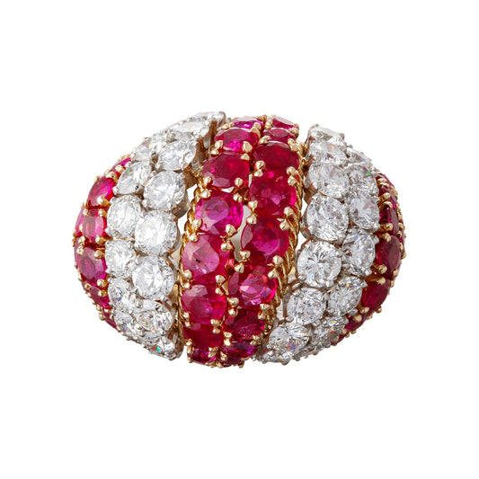 David Webb - Ruby Diamond Bombé Domed Cocktail Ring