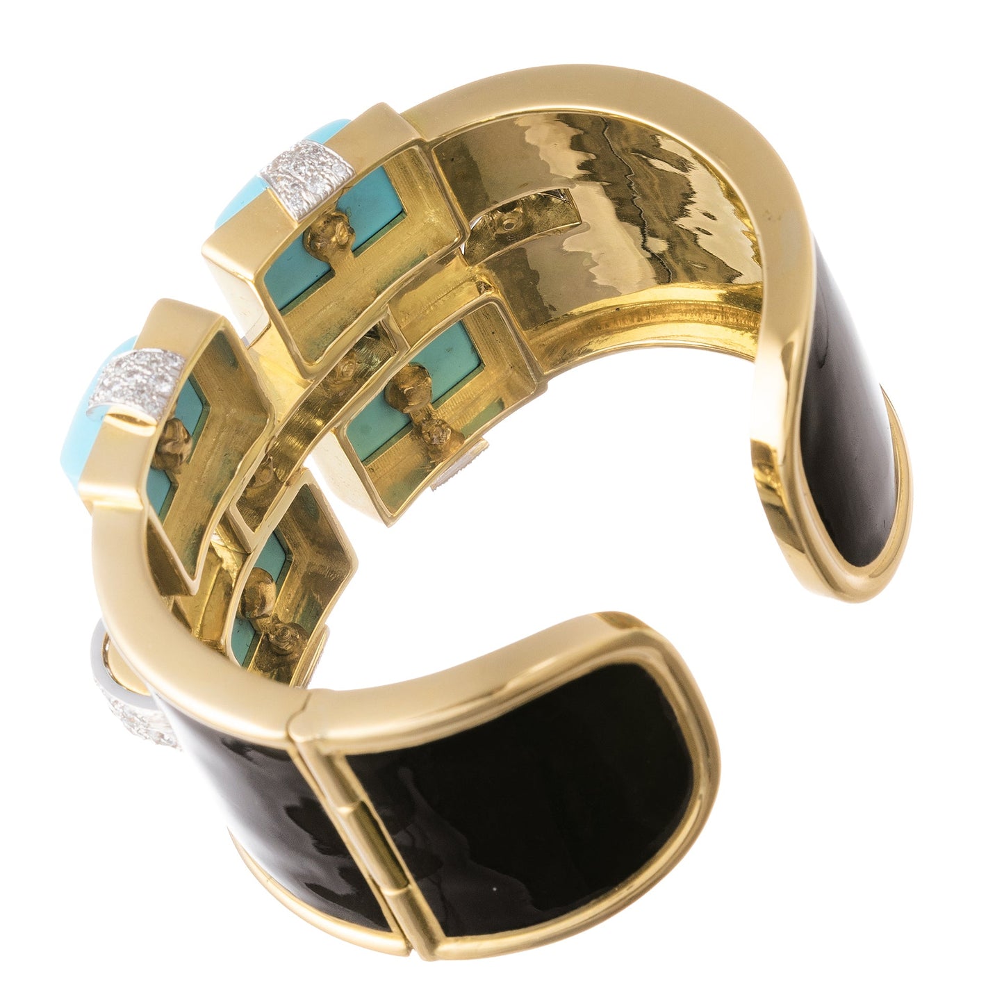David Webb - Turquoise Diamond Black Enamel Bastille Cuff Bracelet