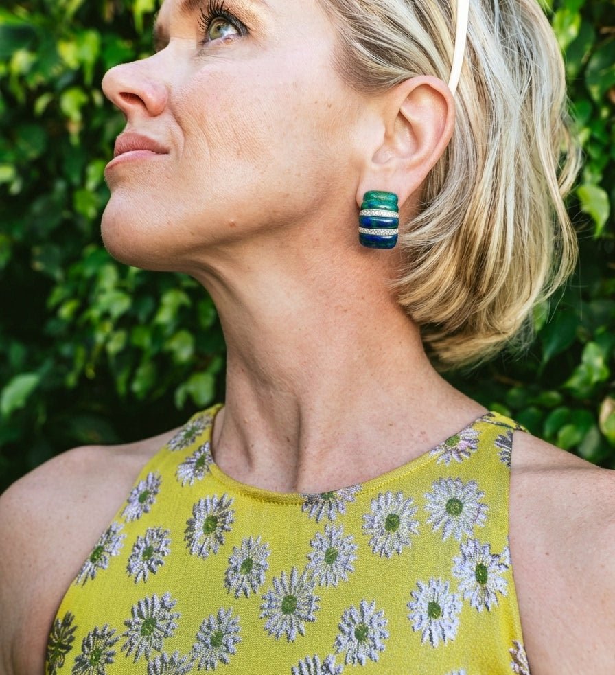 David Webb - Vintage Azurmalachite Diamond Shrimp Earrings
