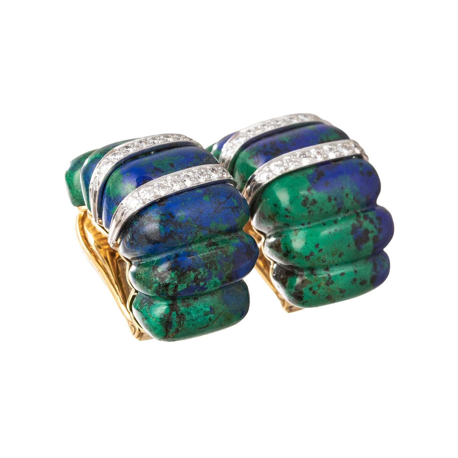 David Webb - Vintage Azurmalachite Diamond Shrimp Earrings