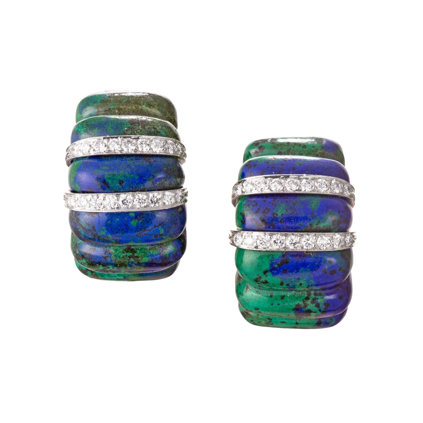 David Webb - Vintage Azurmalachite Diamond Shrimp Earrings