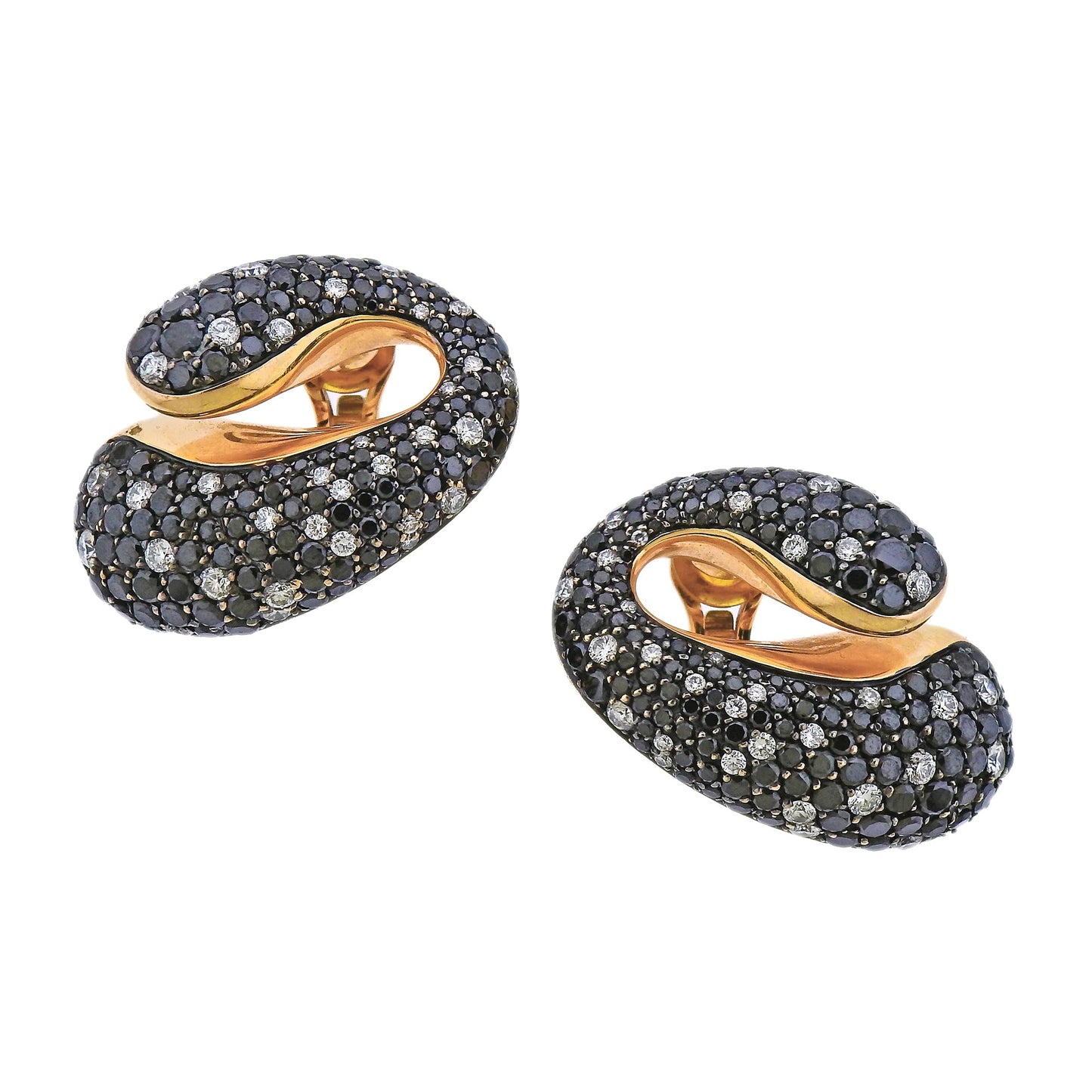 De Grisogono - 18k Pink Gold Black & White Dimond Contrario Earrings