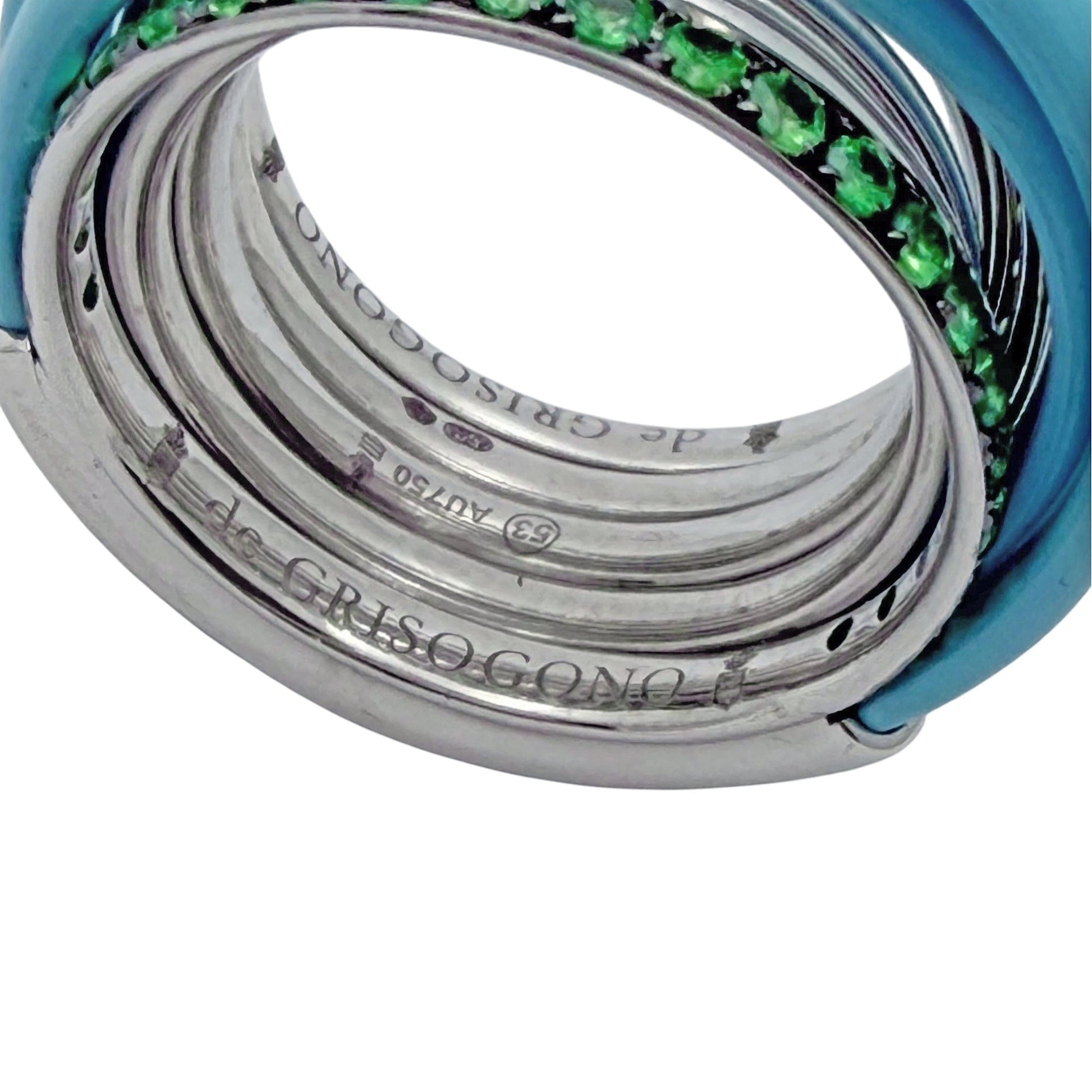 De Grisogono - 18k White Gold Light Blue Ceramic Tsavorite Allegra Ring