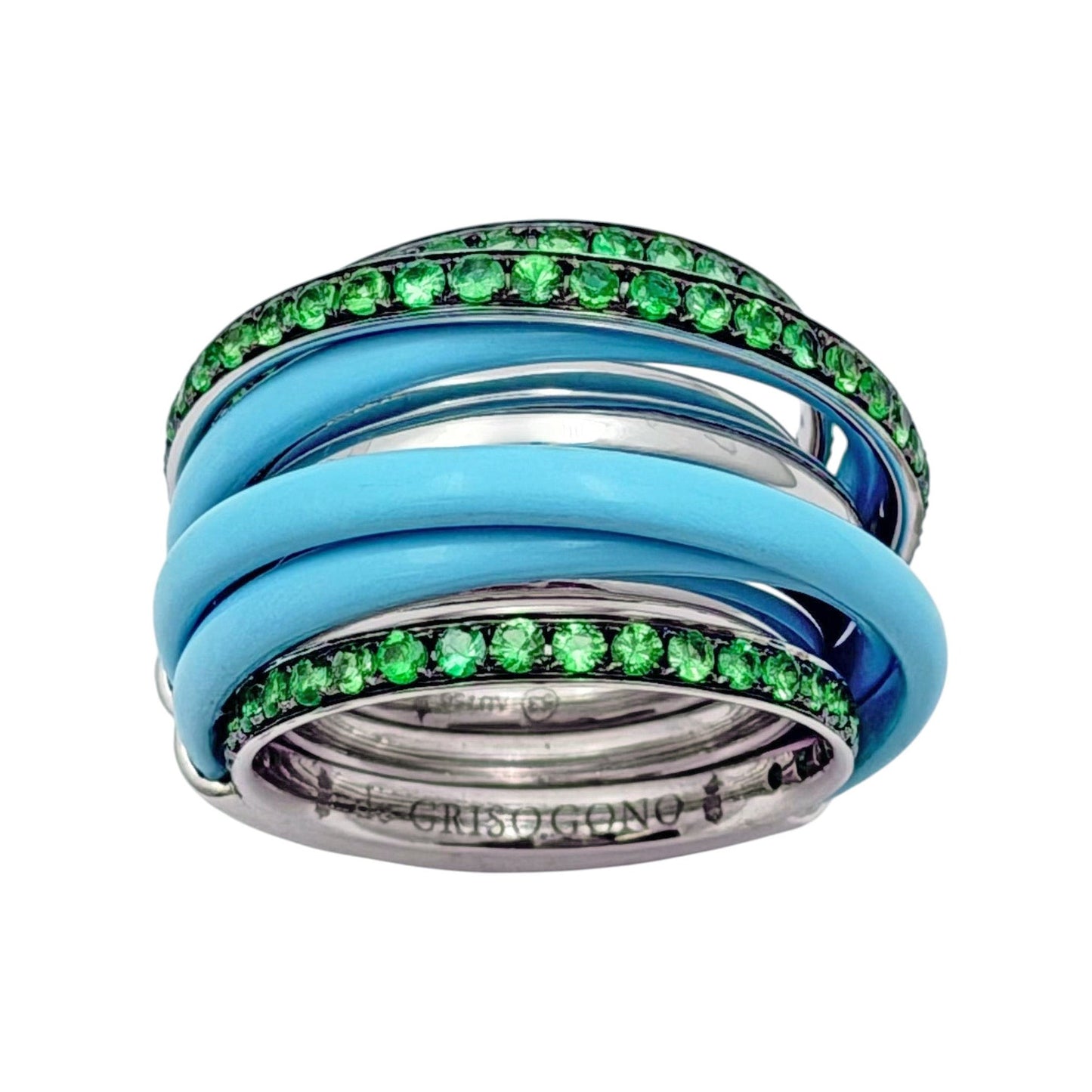 De Grisogono - 18k White Gold Light Blue Ceramic Tsavorite Allegra Ring