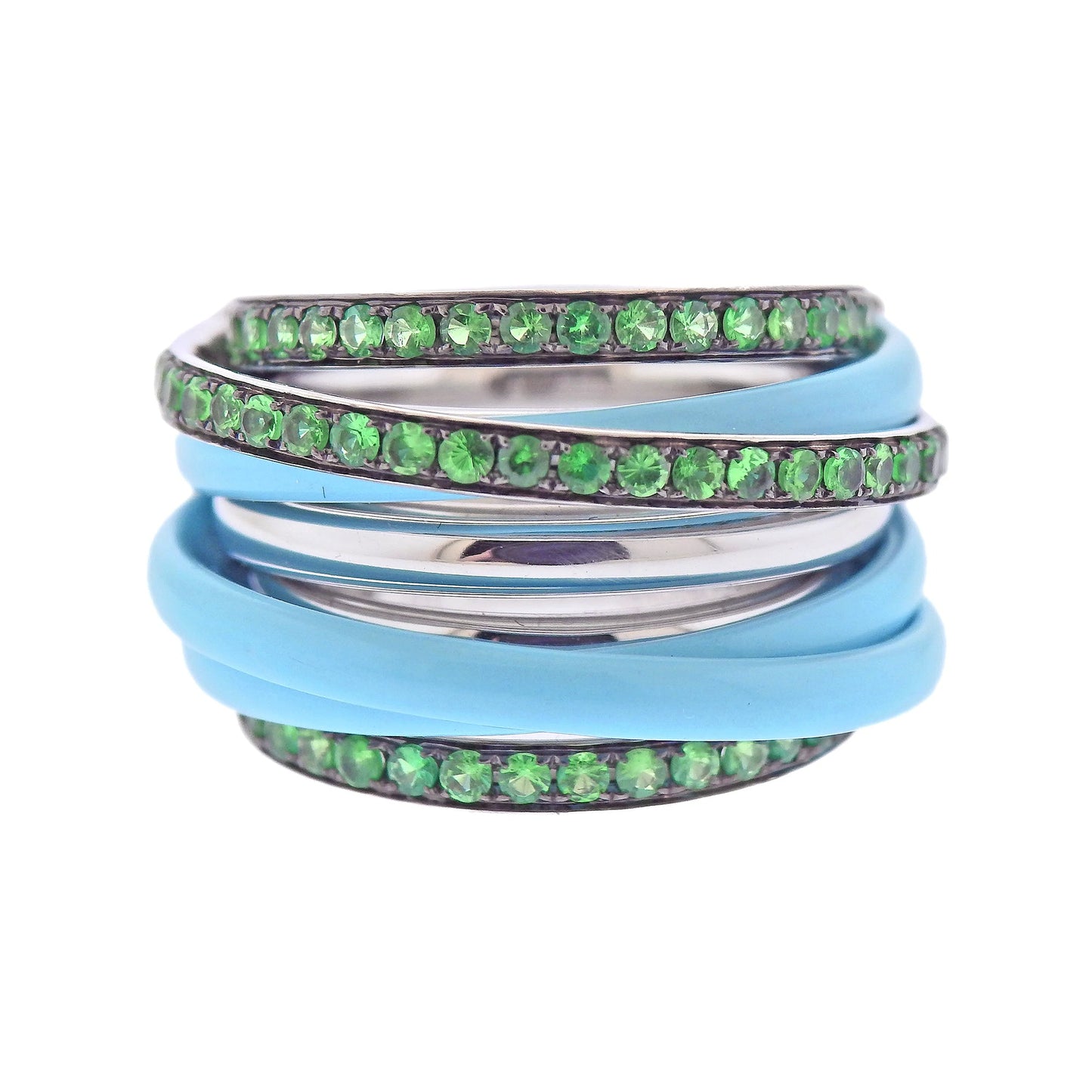 De Grisogono - 18k White Gold Light Blue Ceramic Tsavorite Allegra Ring