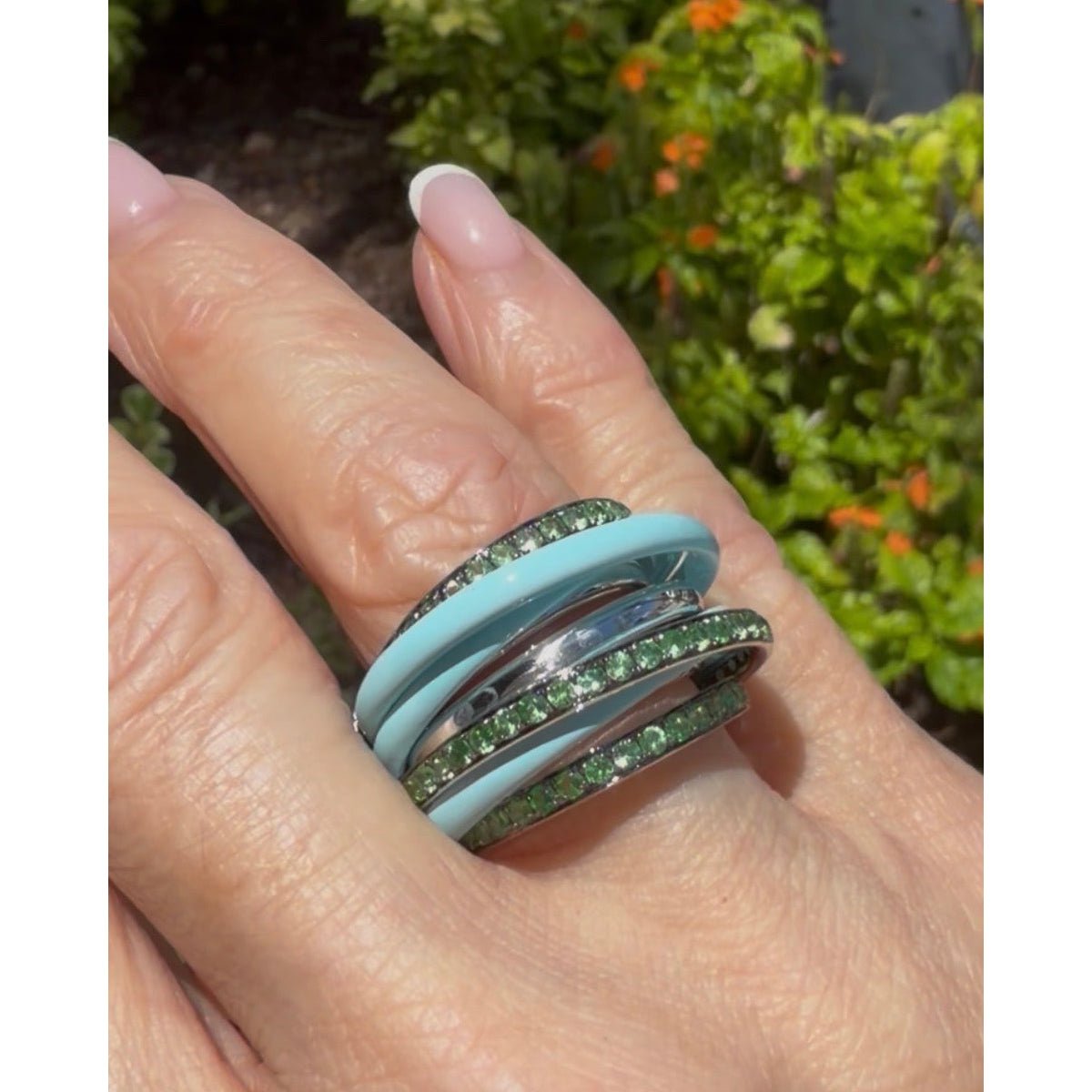 De Grisogono - 18k White Gold Light Blue Ceramic Tsavorite Allegra Ring