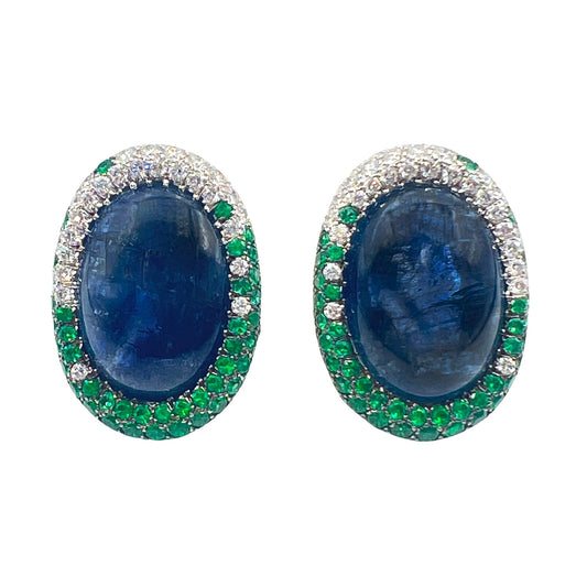 De Grisogono - Cabochon Sapphire Emerald Diamond Earrings