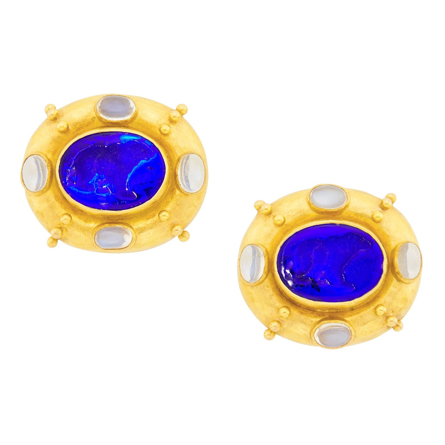 Elizabeth Locke - 18k Gold Blue Venetian Glass Intaglio Moonstone Earrings