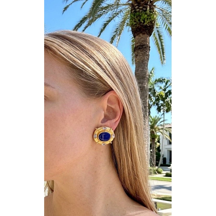 Elizabeth Locke - 18k Gold Blue Venetian Glass Intaglio Moonstone Earrings
