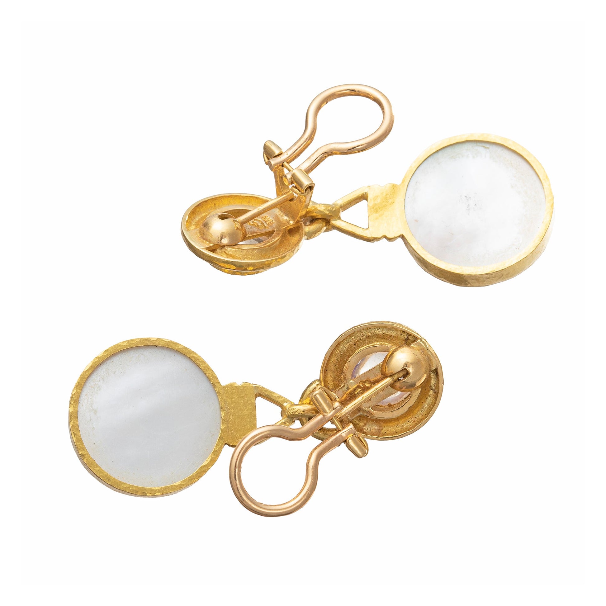 Elizabeth Locke - 19k Gold Blue Venetian Glass Intaglio Moonstone Earrings