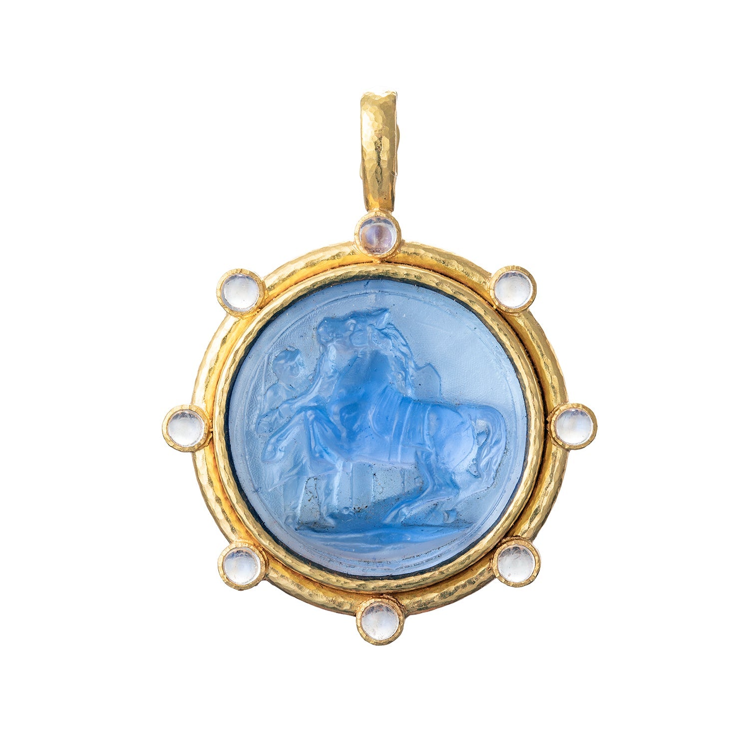Elizabeth Locke - 19k Gold Blue Venetian Glass Intaglio Moonstone Pendant