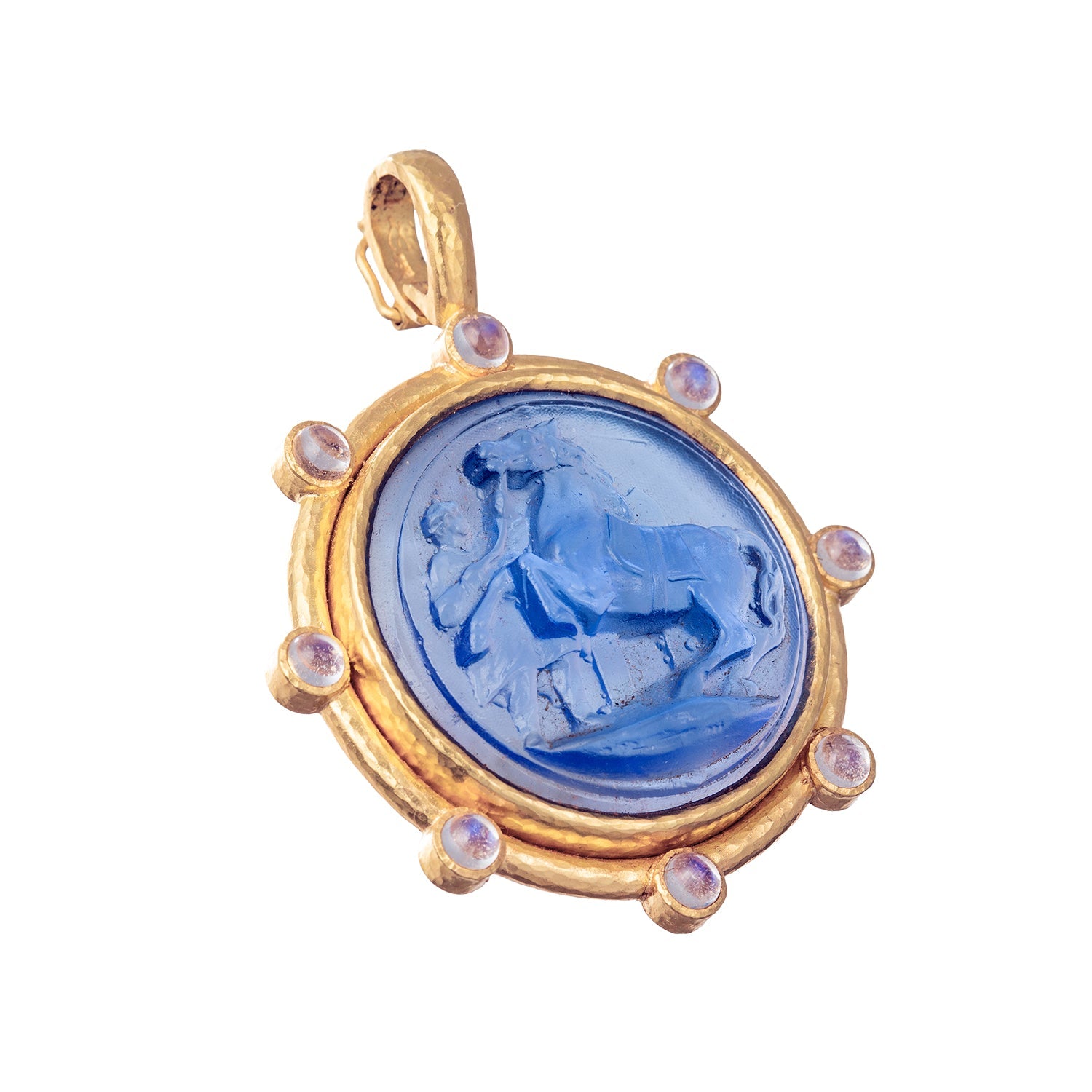 Elizabeth Locke - 19k Gold Blue Venetian Glass Intaglio Moonstone Pendant