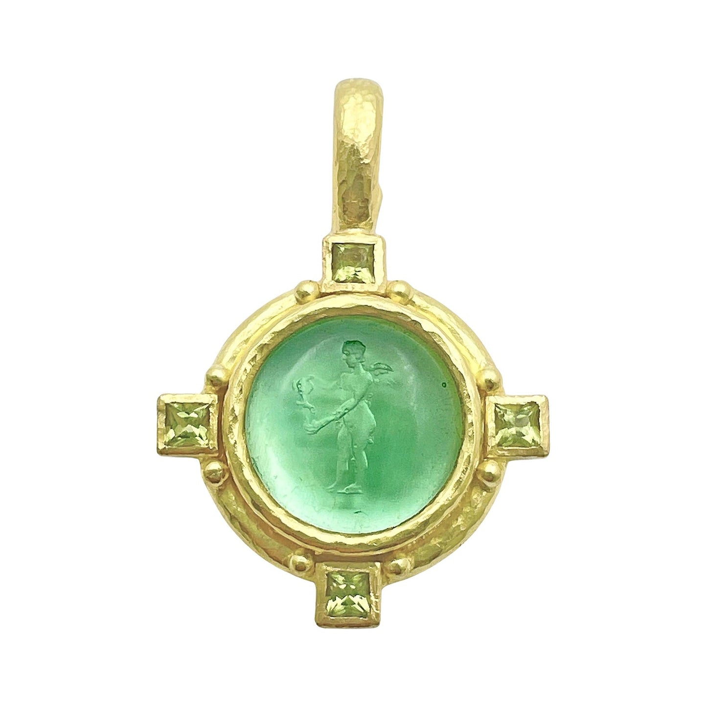 Elizabeth Locke - 19k Gold Green Venetian Glass Peridot Putto Intaglio Pendant