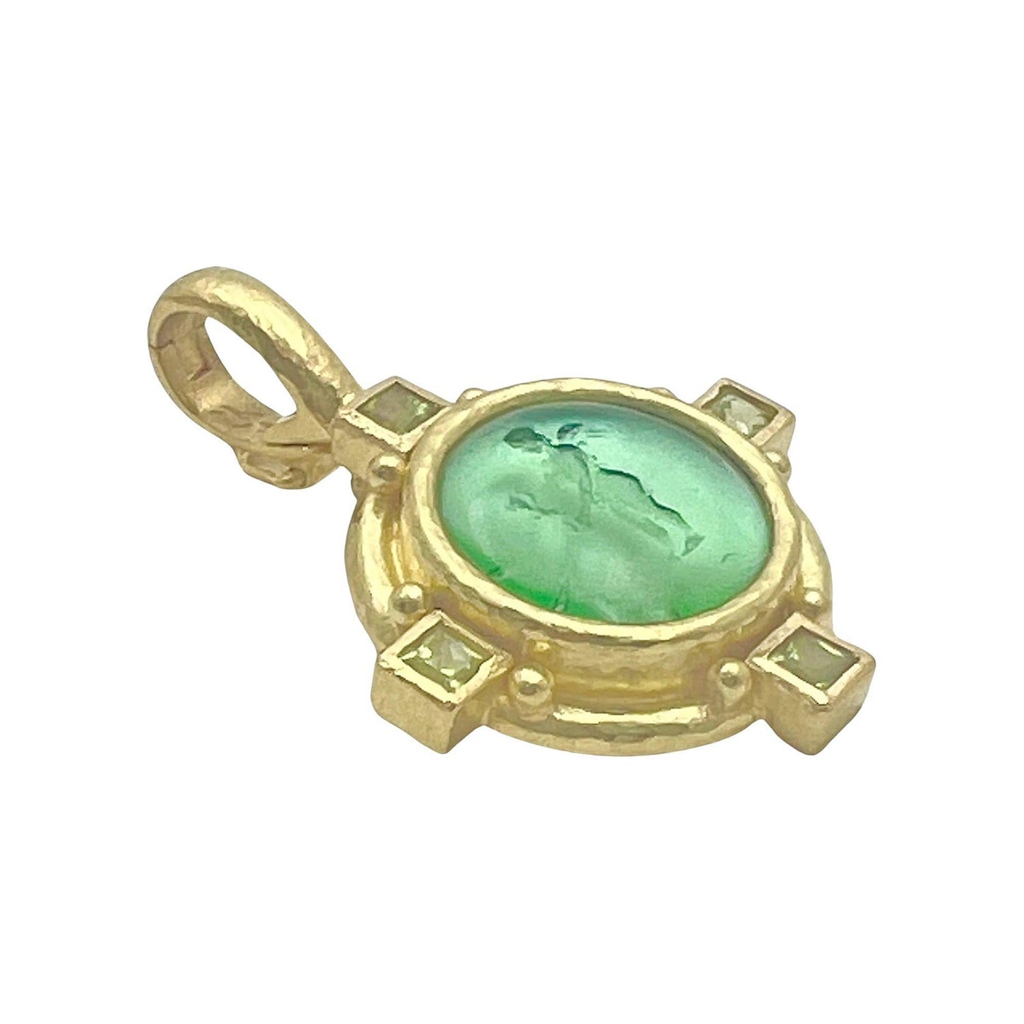 Elizabeth Locke - 19k Gold Green Venetian Glass Peridot Putto Intaglio Pendant