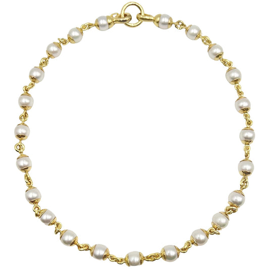 Estate Elizabeth Locke 19k Yellow Gold Akoya Pearl Link Necklace