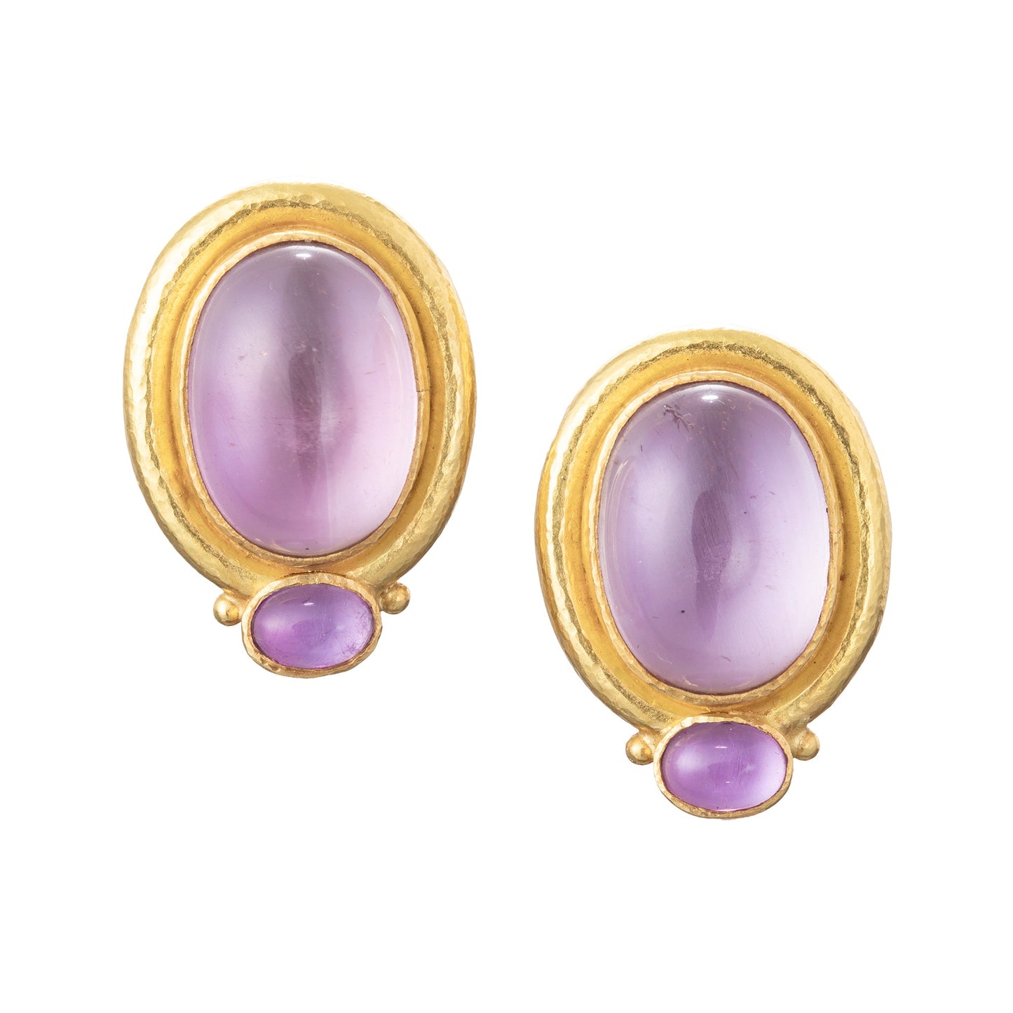 Elizabeth Locke - 19k Yellow Gold Cabochon Amethyst Earrings