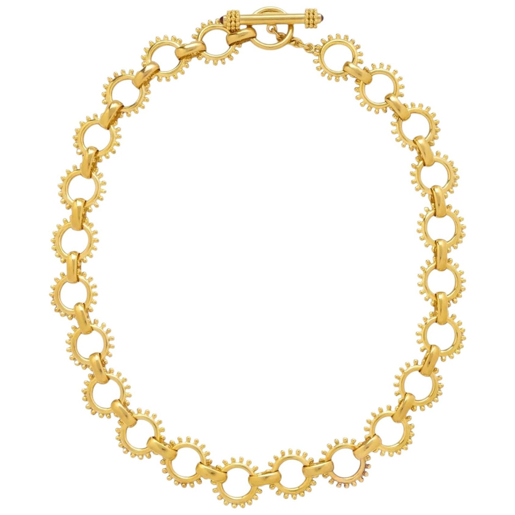 Elizabeth Locke - 19k Yellow Gold Circular Beaded Link Toggle Necklace