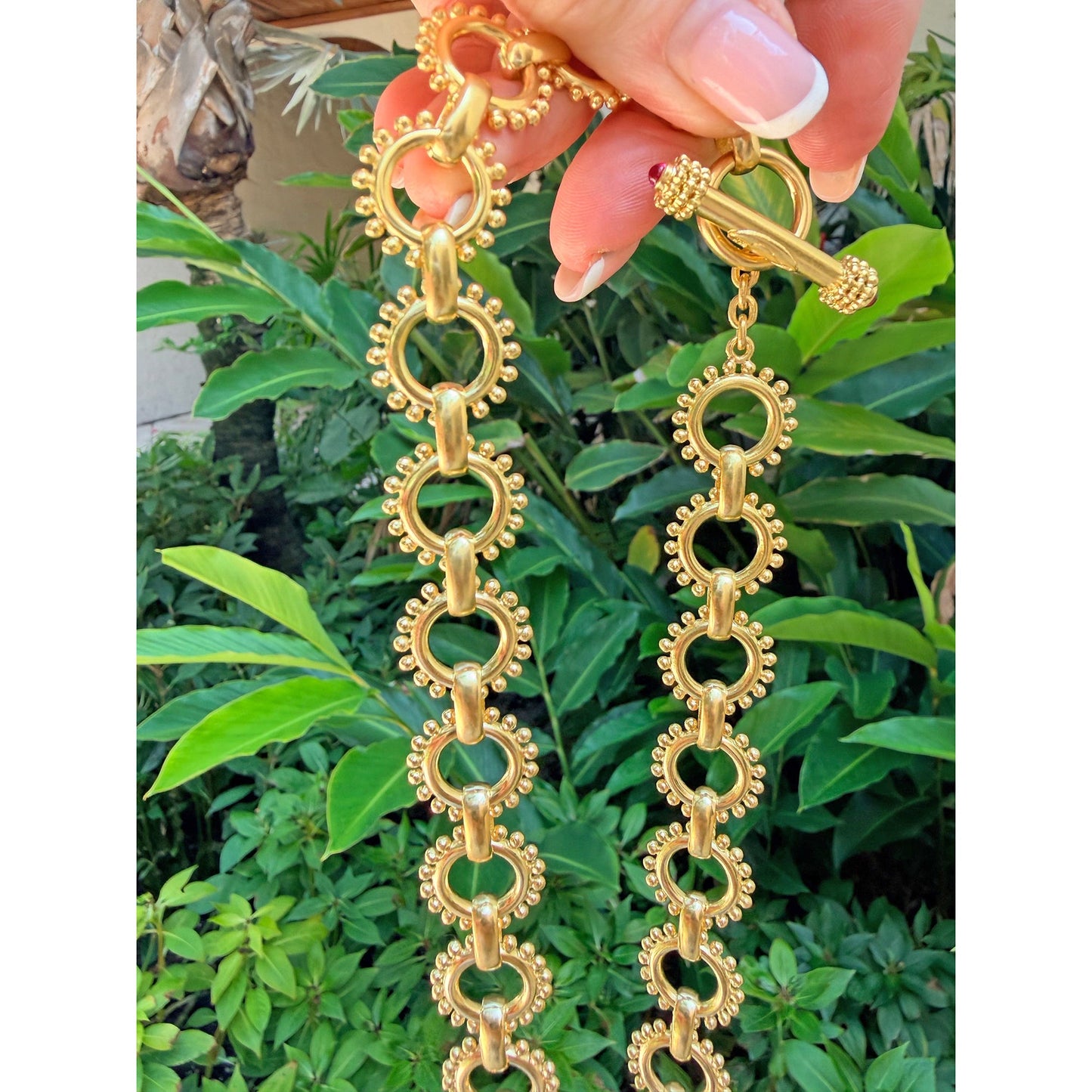 Elizabeth Locke - 19k Yellow Gold Circular Beaded Link Toggle Necklace
