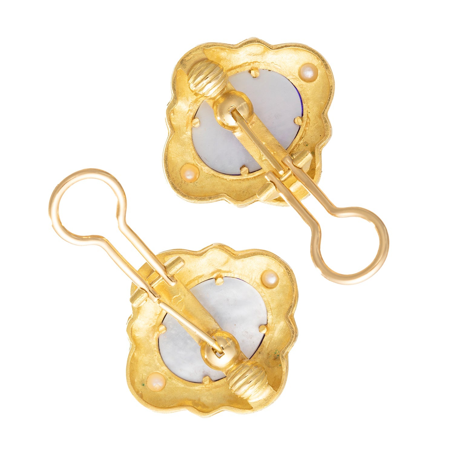 Elizabeth Locke - 19k Yellow Gold Dark Blue Bear Intaglio Pearl Earrings