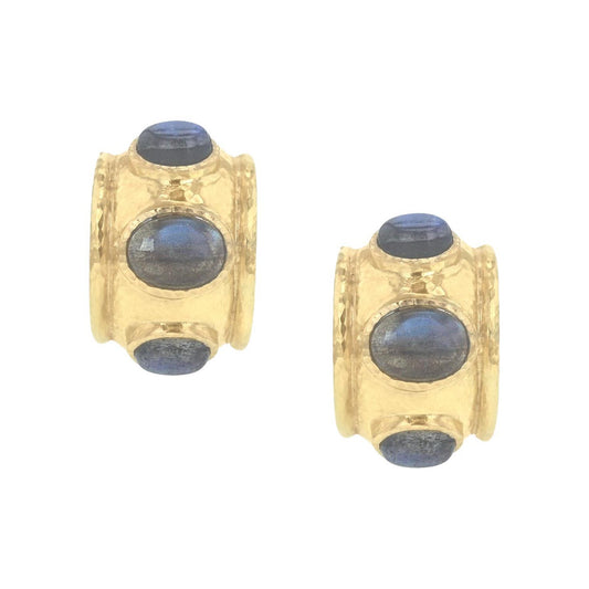 Elizabeth Locke - 19k Yellow Gold Labradorite Half Hoop Earrings
