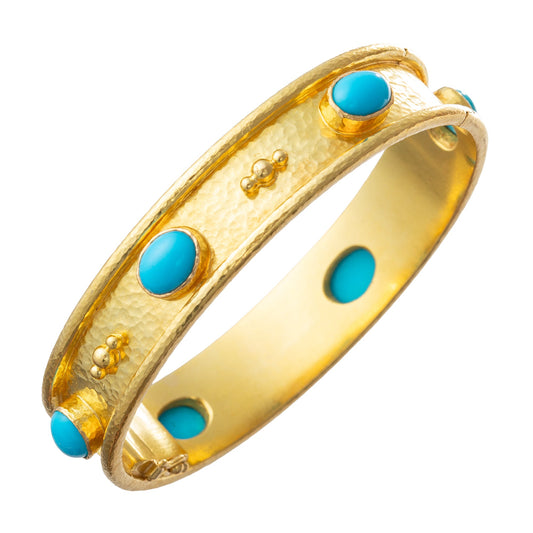 Elizabeth Locke - 19k Yellow Gold Turquoise Bangle Bracelet