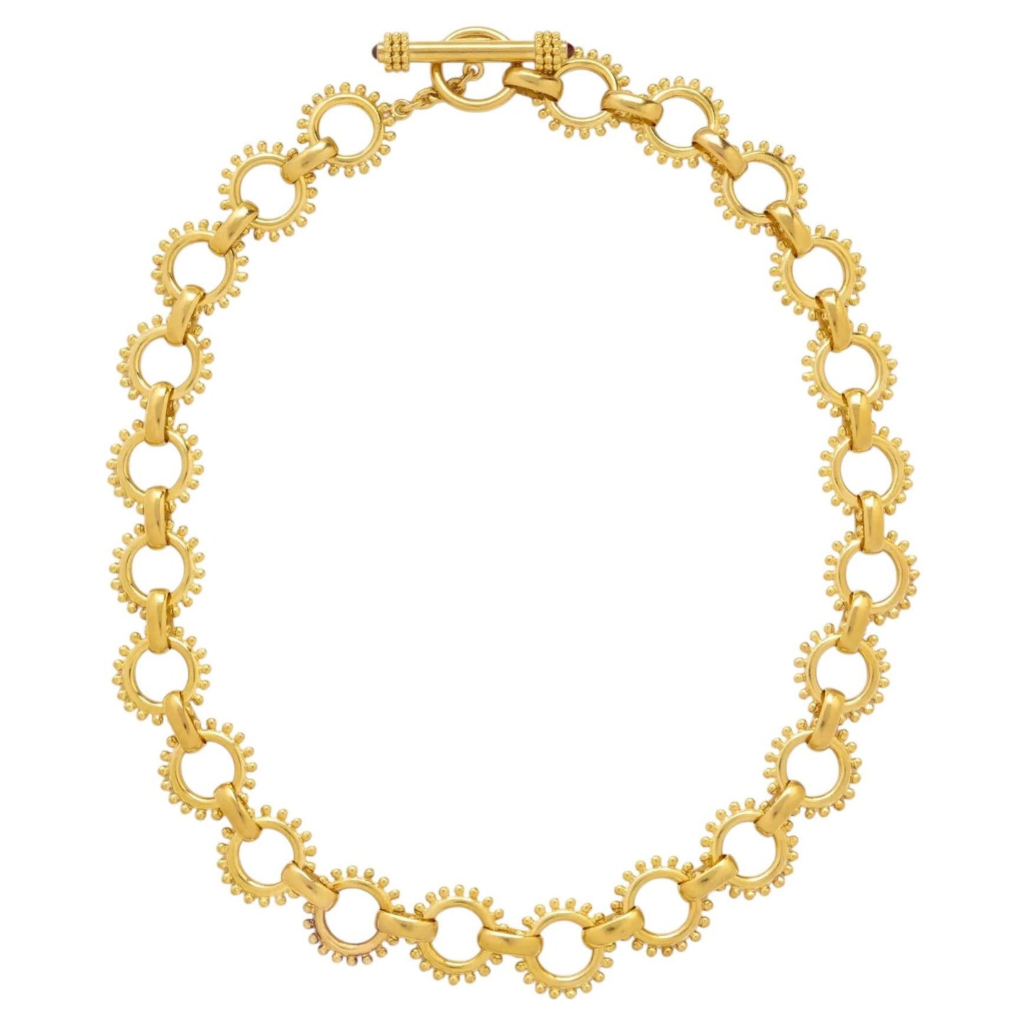 19k Yellow Gold Circular Beaded Link Toggle Necklace