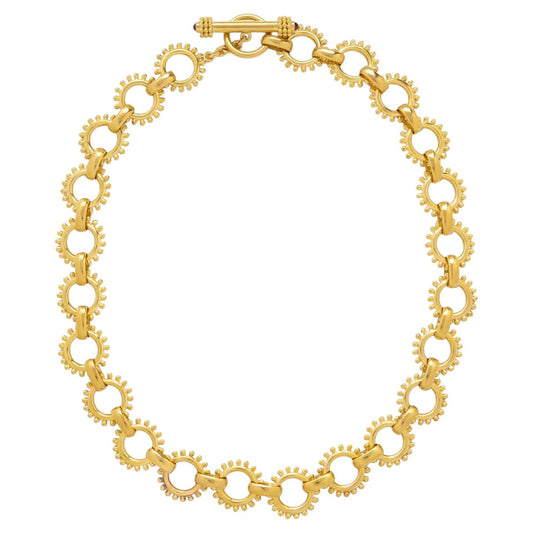 19k Yellow Gold Circular Beaded Link Toggle Necklace