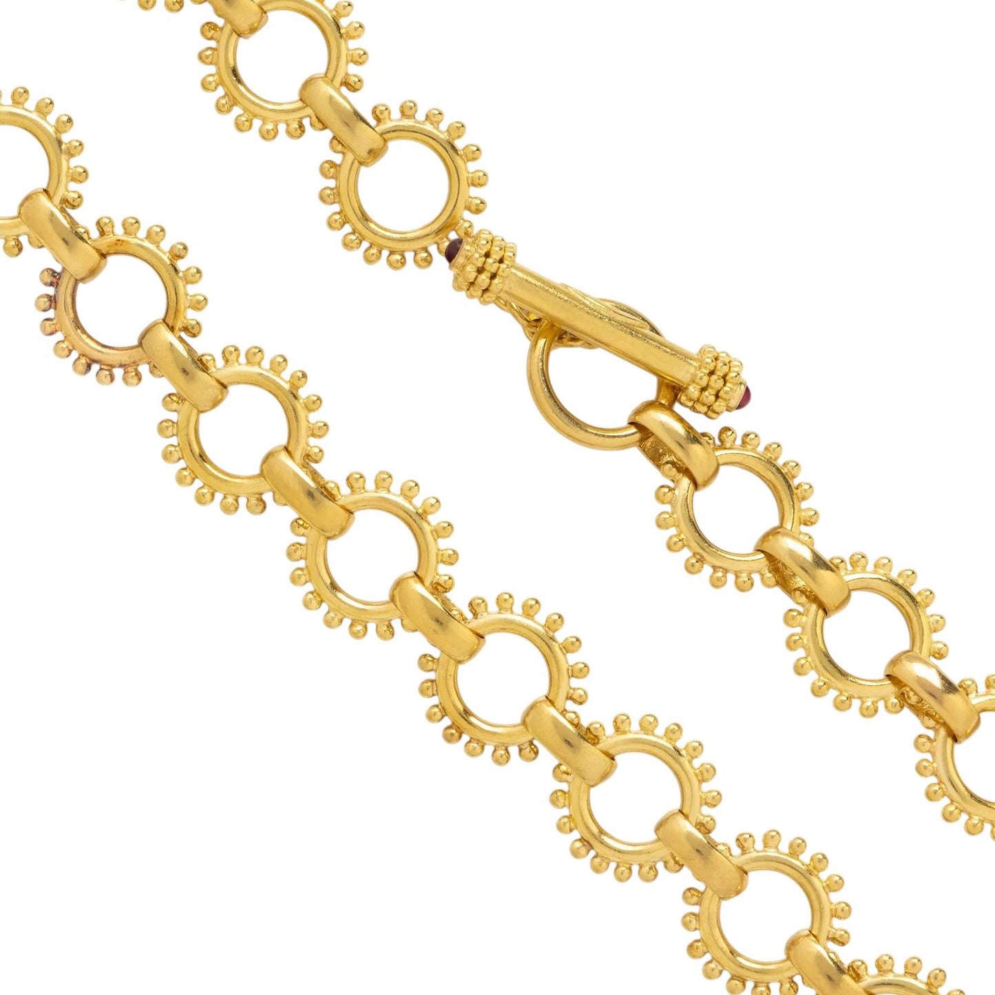 19k Yellow Gold Circular Beaded Link Toggle Necklace