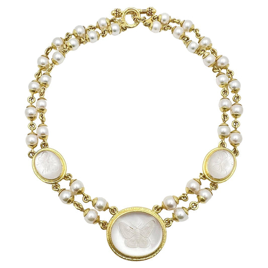 Elizabeth Locke - Moth & Butterfly Intaglio Double Pearl Necklace