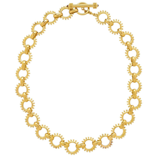 19k Yellow Gold Circular Beaded Link Toggle Necklace