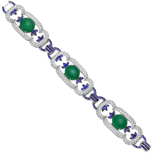 Platinum Emerald Diamond Sapphire Deco Bracelet