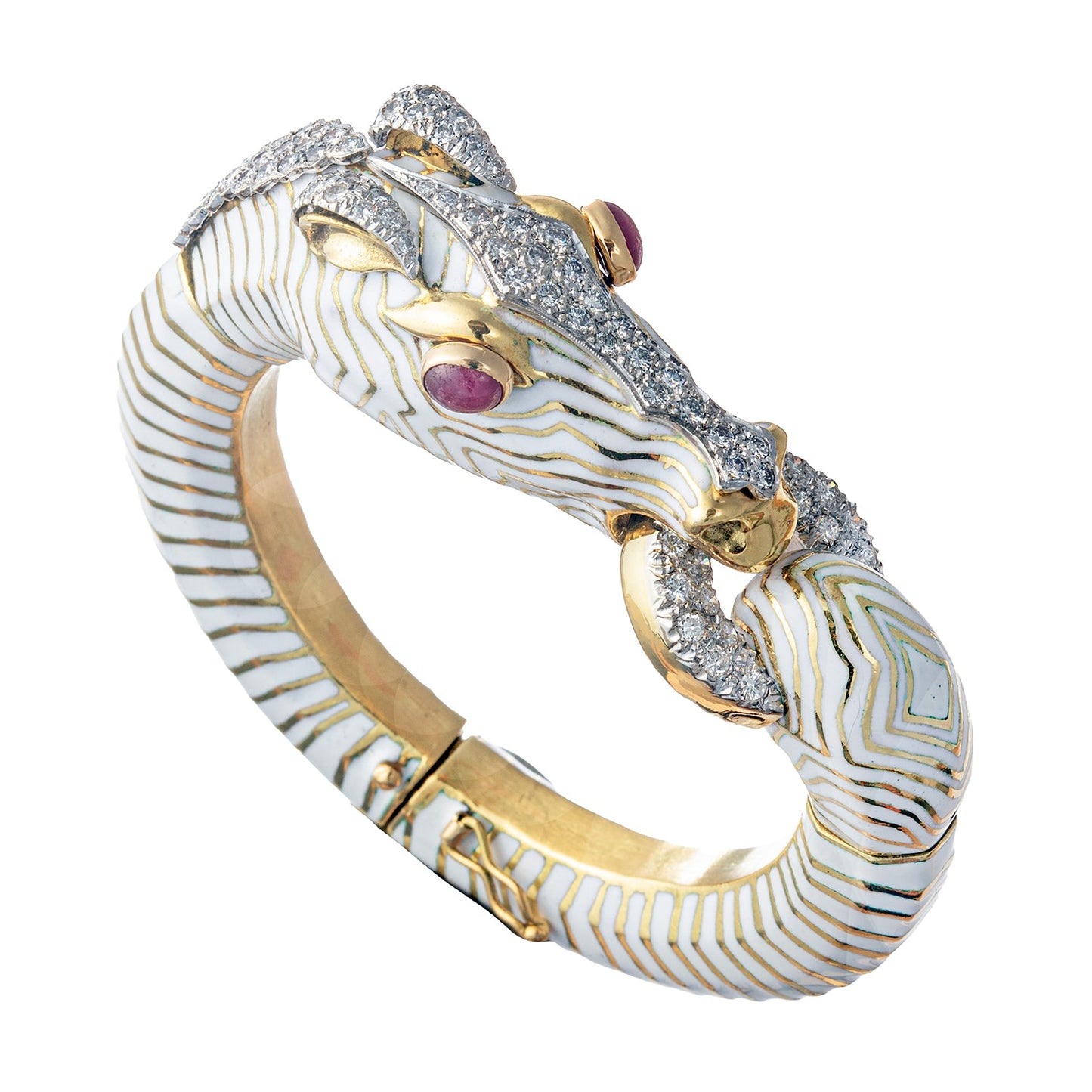 Estate Collection - 18k Gold White Enamel Diamond Horse Bracelet