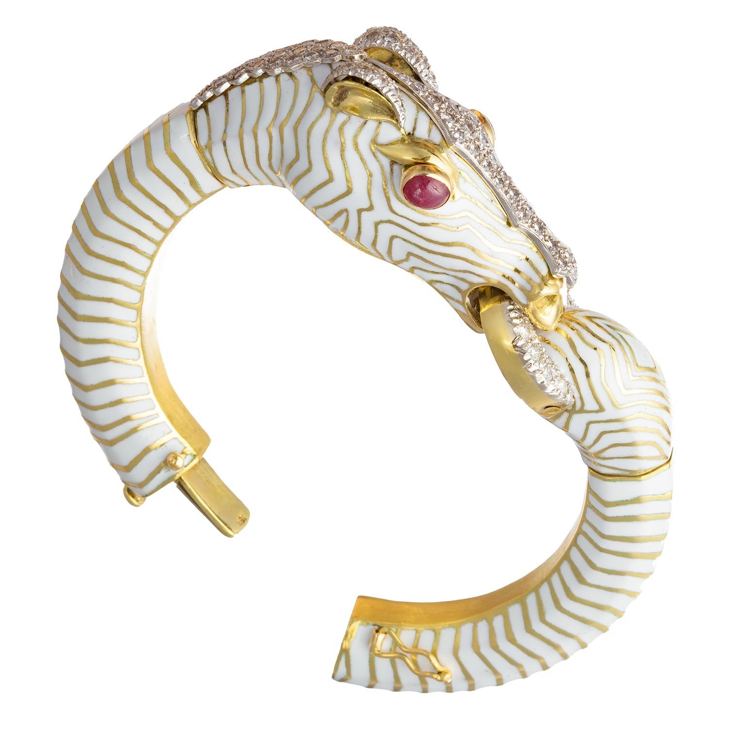 Estate Collection - 18k Gold White Enamel Diamond Horse Bracelet