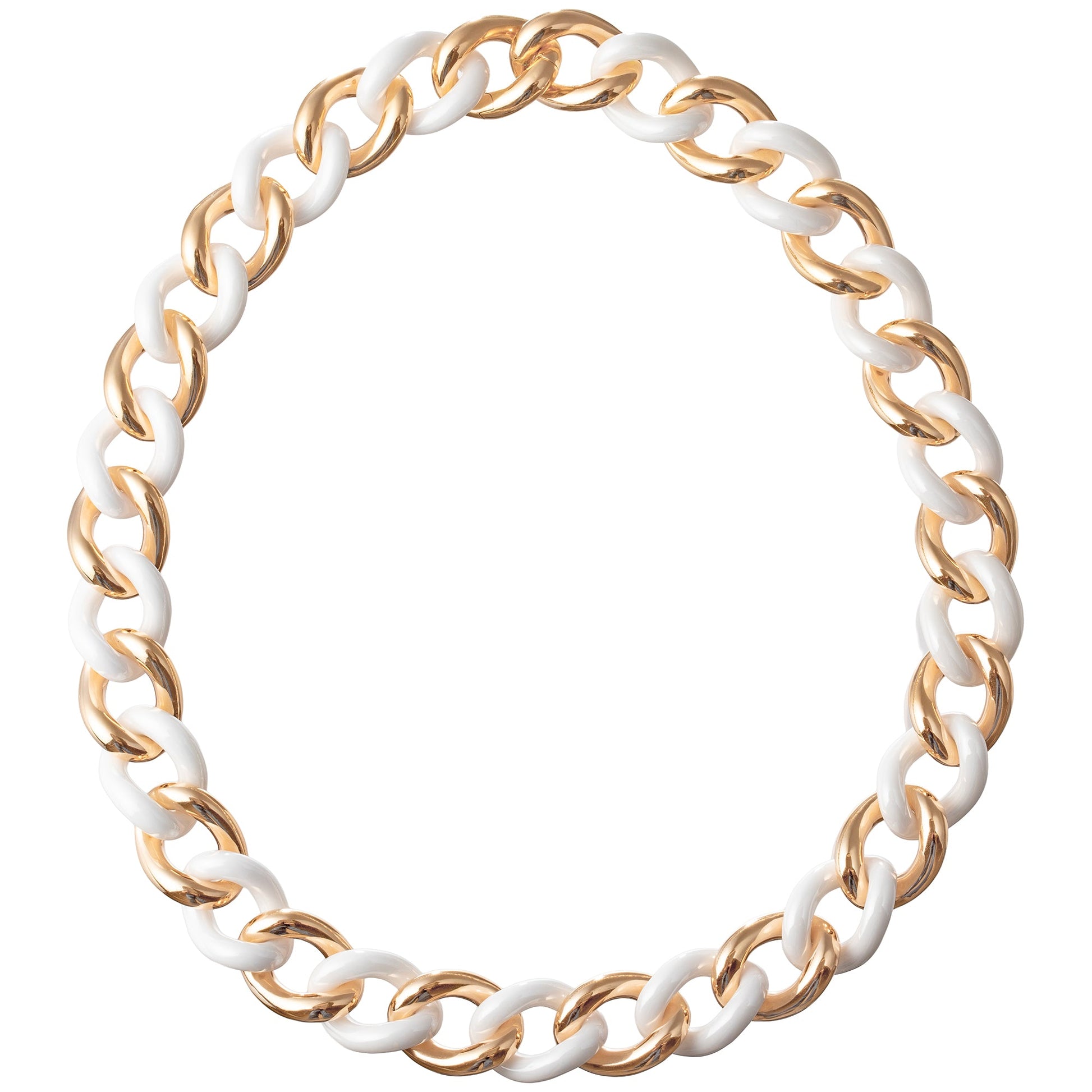 Estate Collection - 18k Pink Gold White Ceramic Curb - Link Necklace