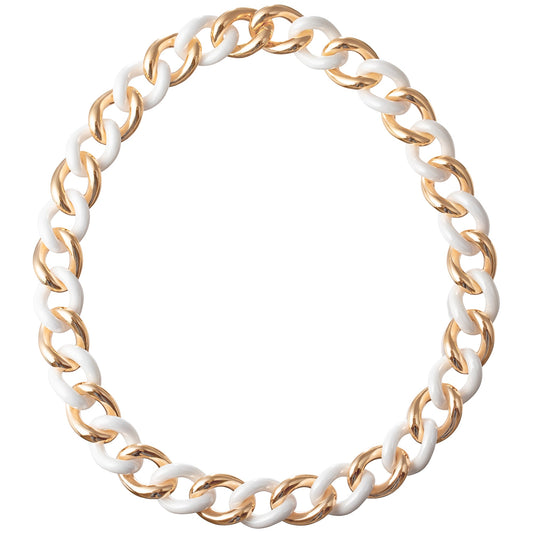 Estate Collection - 18k Pink Gold White Ceramic Curb - Link Necklace