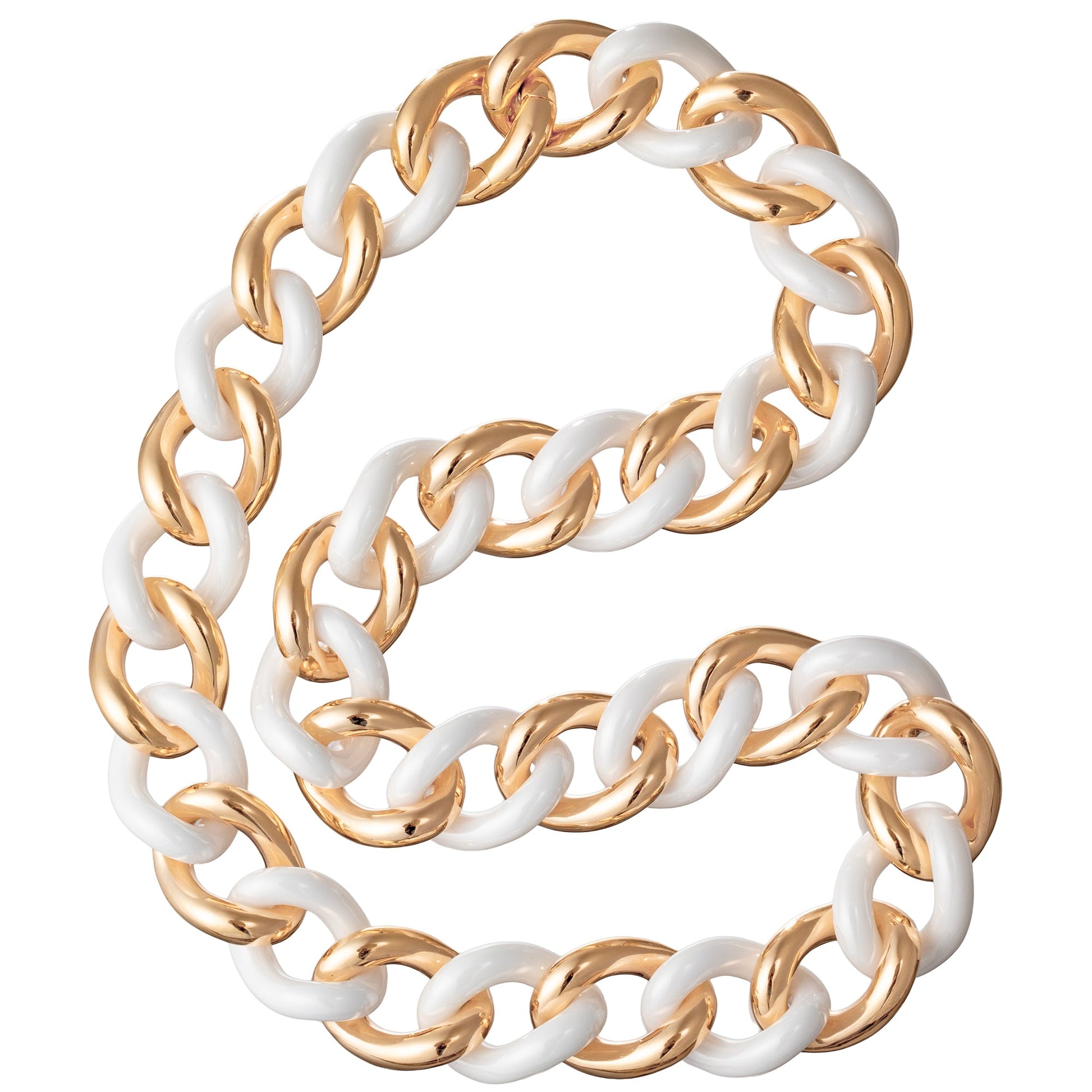 Estate Collection - 18k Pink Gold White Ceramic Curb - Link Necklace