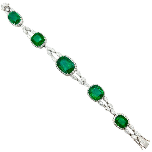 Estate Collection - 18k White Gold 35 Carat Emerald Diamond Bracelet