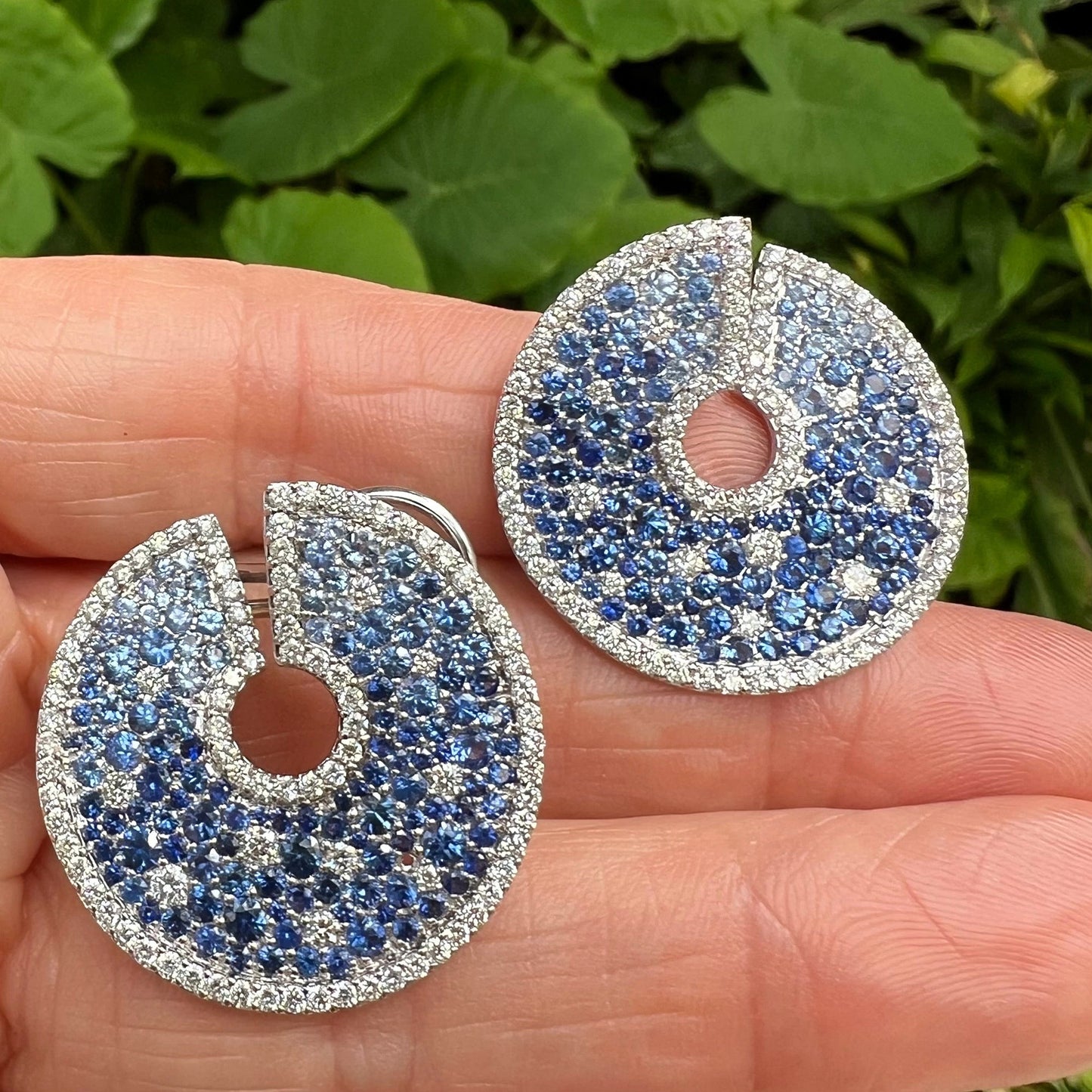 Estate Collection - 18k White Gold Sapphire Diamond Circle Earrings