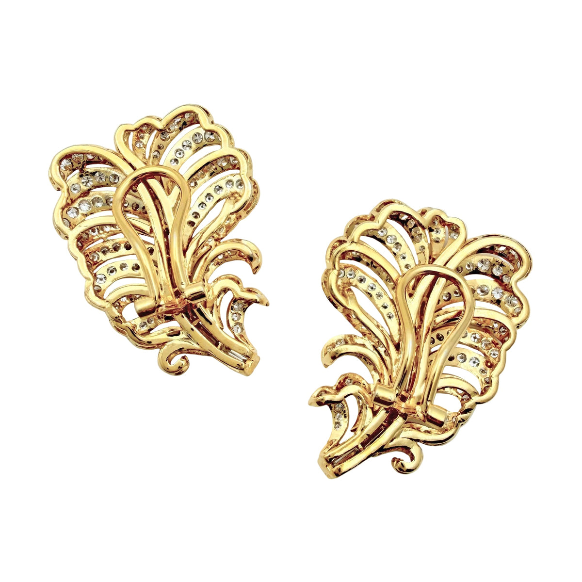 Estate Collection - 18k Yellow Gold Diamond Feather Earrings