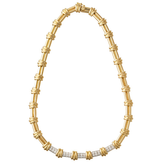 Estate Collection - 18k Yellow Gold Diamond Panel Link Necklace