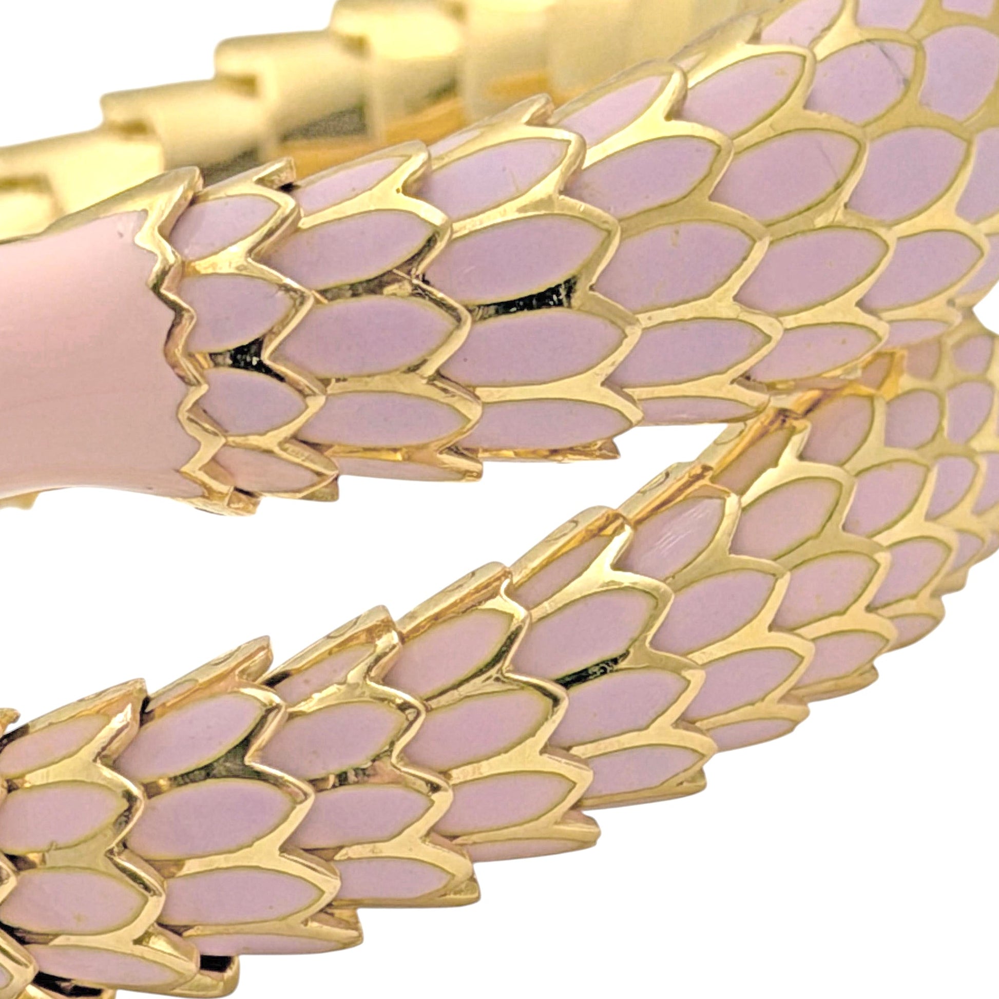 Estate Collection - 18k Yellow Gold Pink Enamel Diamond Snake Bracelet