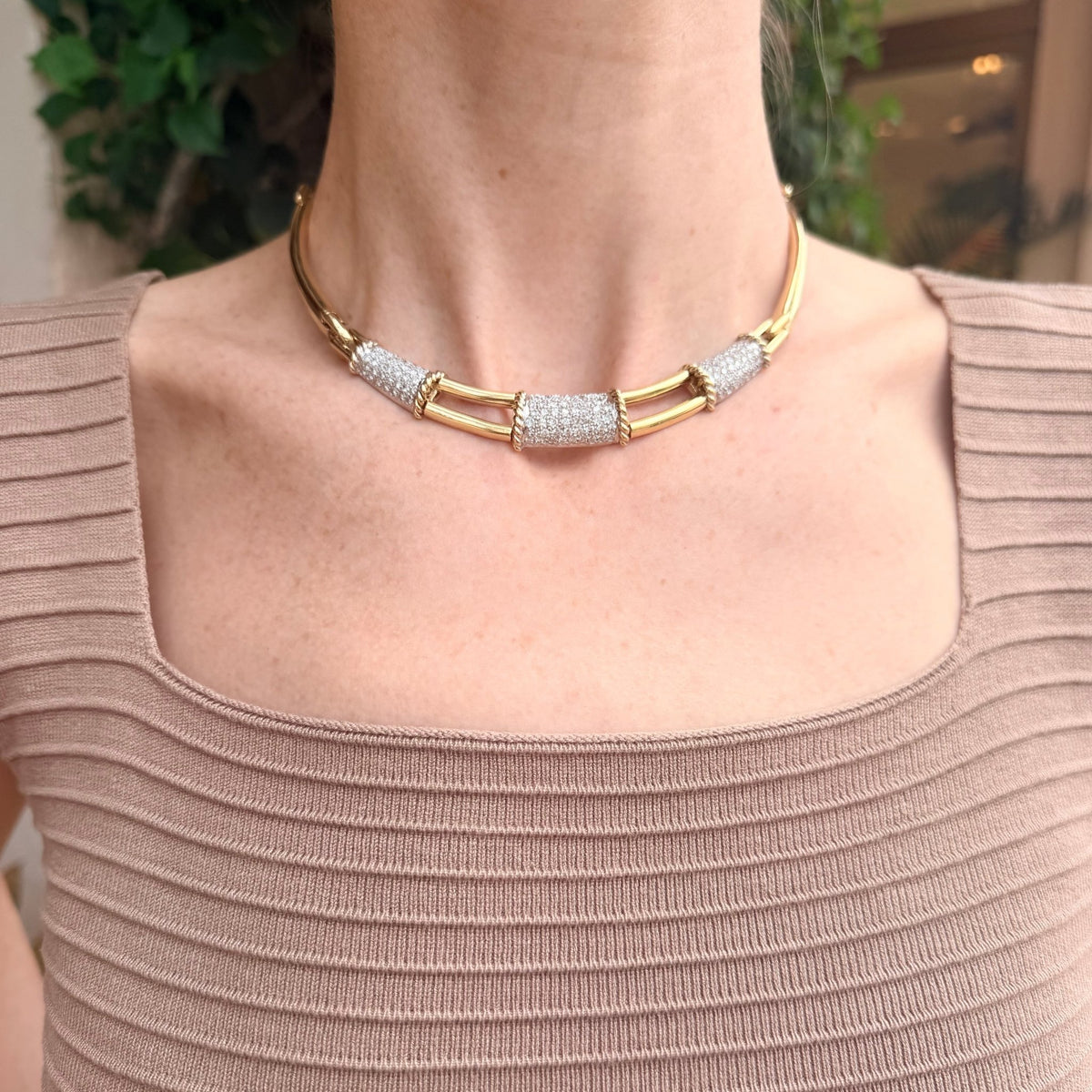 Estate Collection - 18k Yellow & White Gold Pavé Diamond Collar Necklace