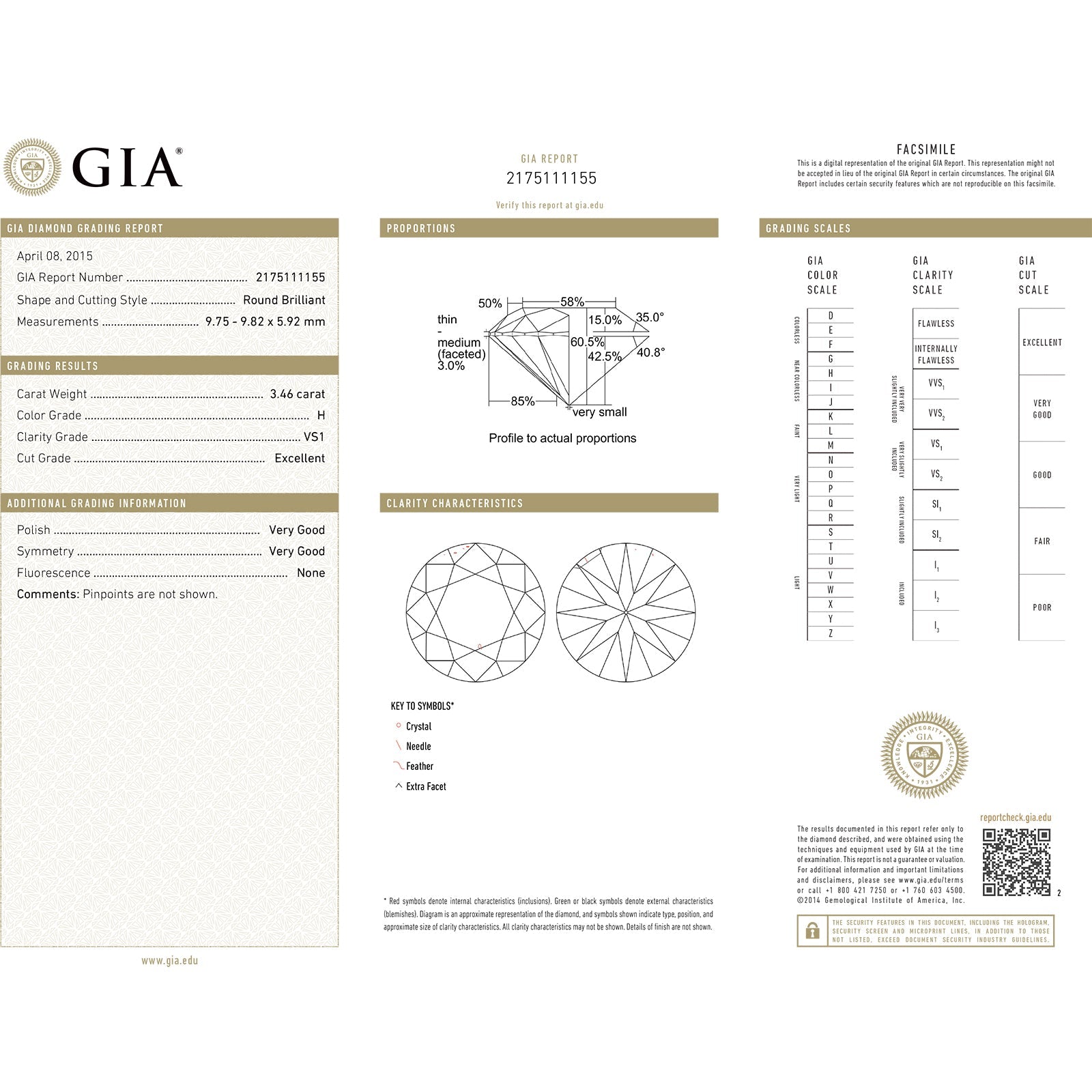 Estate Collection - 3.46ct Round Brilliant Diamond Engagement Ring (H/VS1)