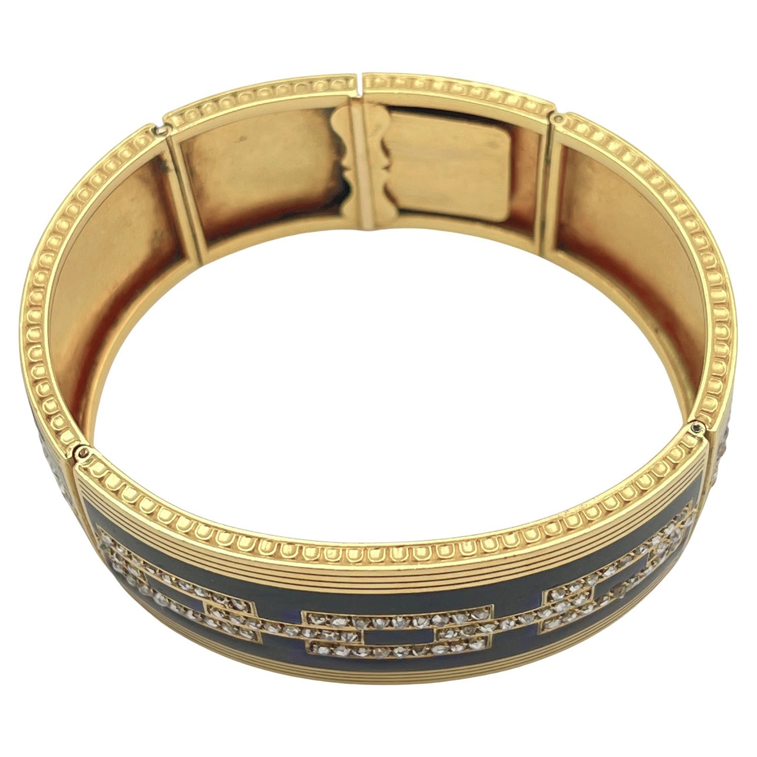 Estate Collection - Antique French Yellow Gold Enamel Diamond Panel Bracelet