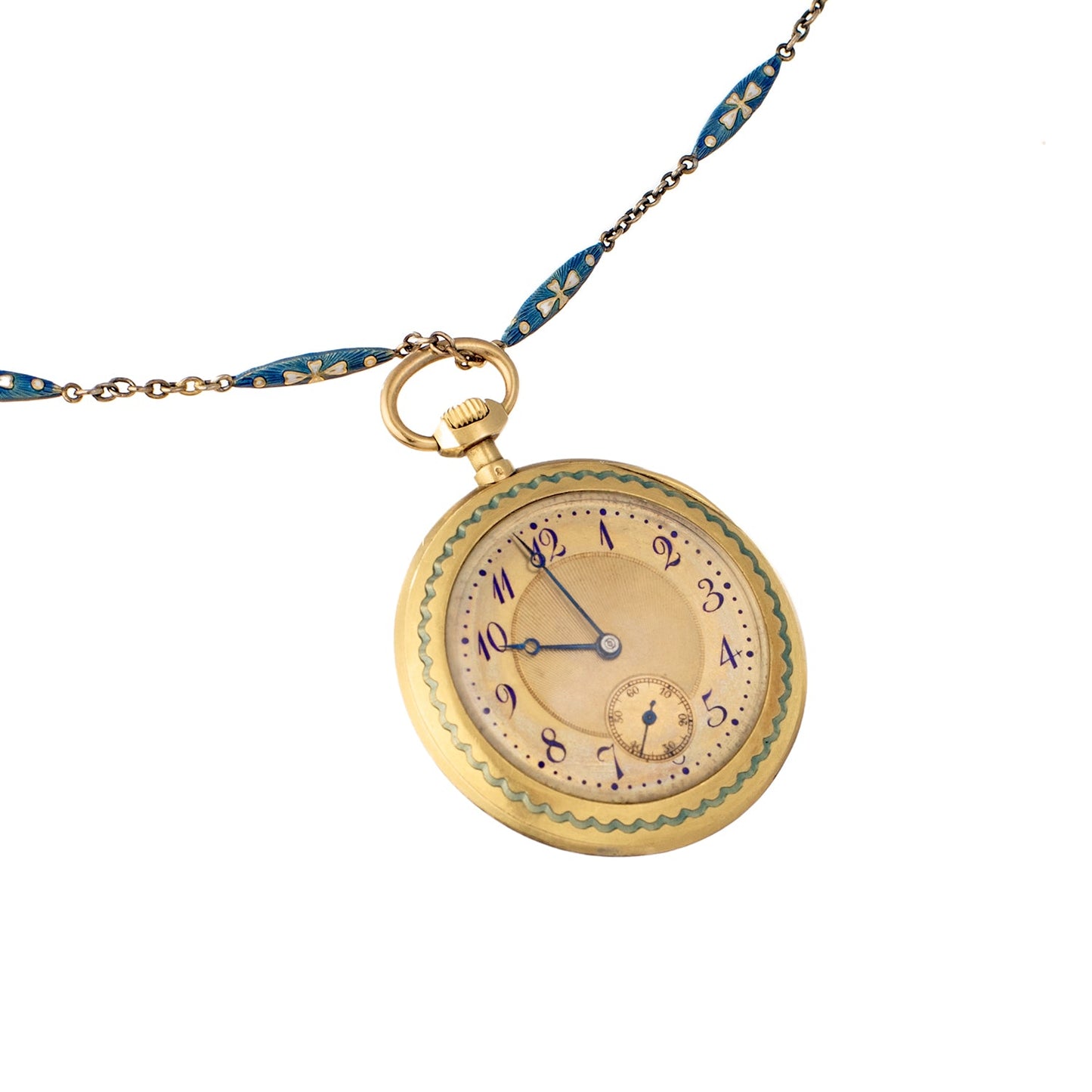 Estate Collection - Antique Gold Blue Enamel Pendant Watch on Chain