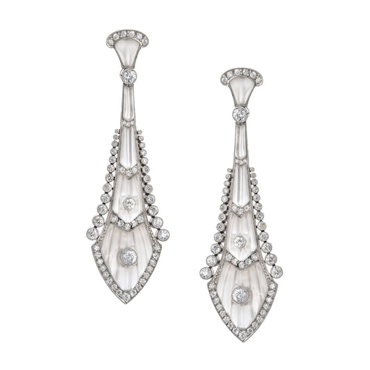 Estate Collection - Antique Platinum Rock Crystal Diamond Drop Earrings