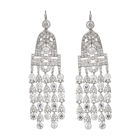 Estate Collection - Art Deco Platinum Diamond Long Chandelier Earrings