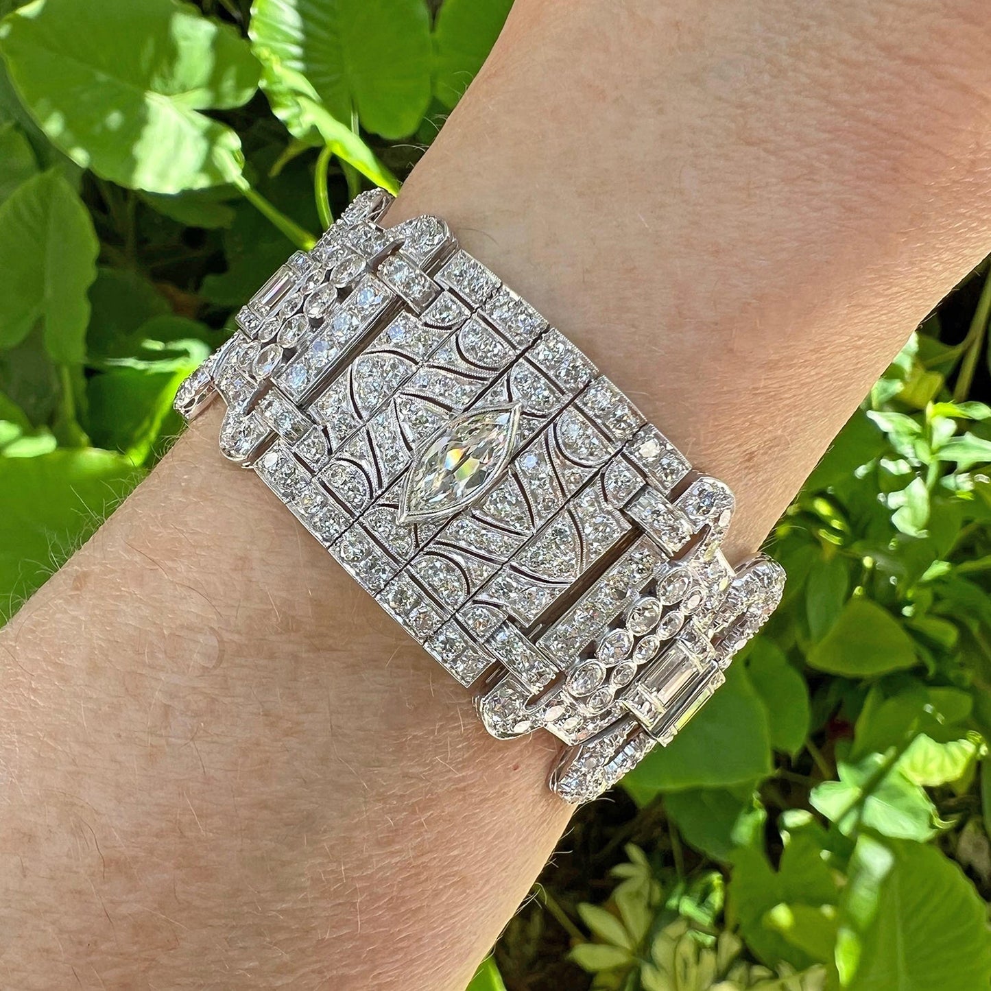 Estate Collection - Art Deco Platinum Diamond Wide Panel Bracelet