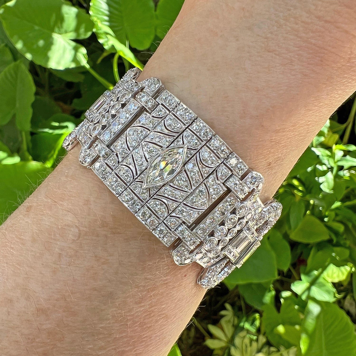 Estate Collection - Art Deco Platinum Diamond Wide Panel Bracelet