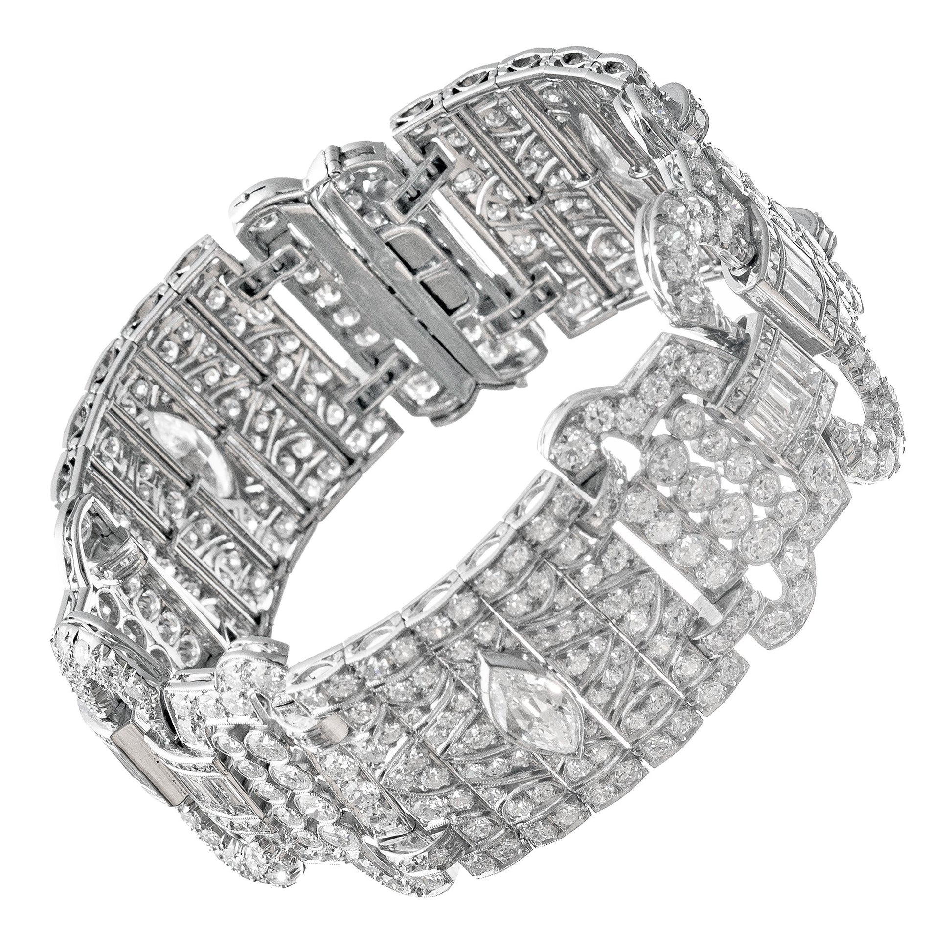 Estate Collection - Art Deco Platinum Diamond Wide Panel Bracelet